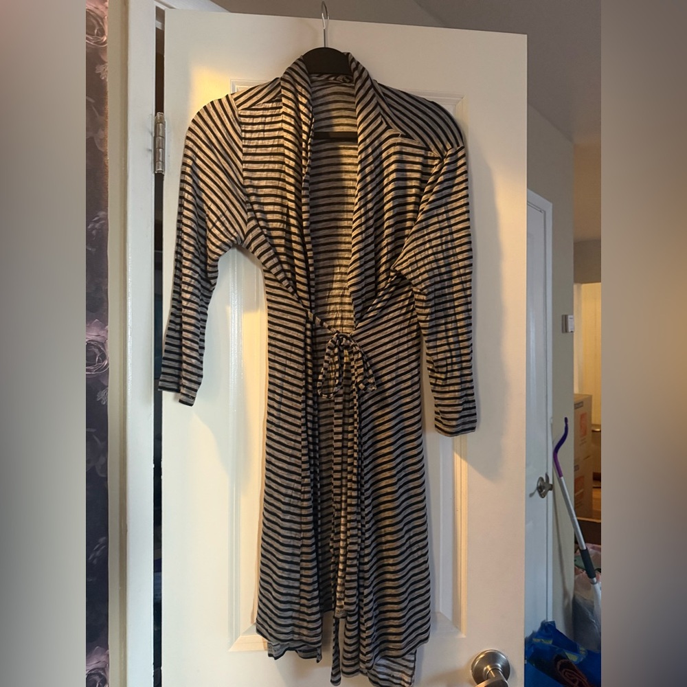 Striped Black and gray Women's Robe - Picture 2 of 5